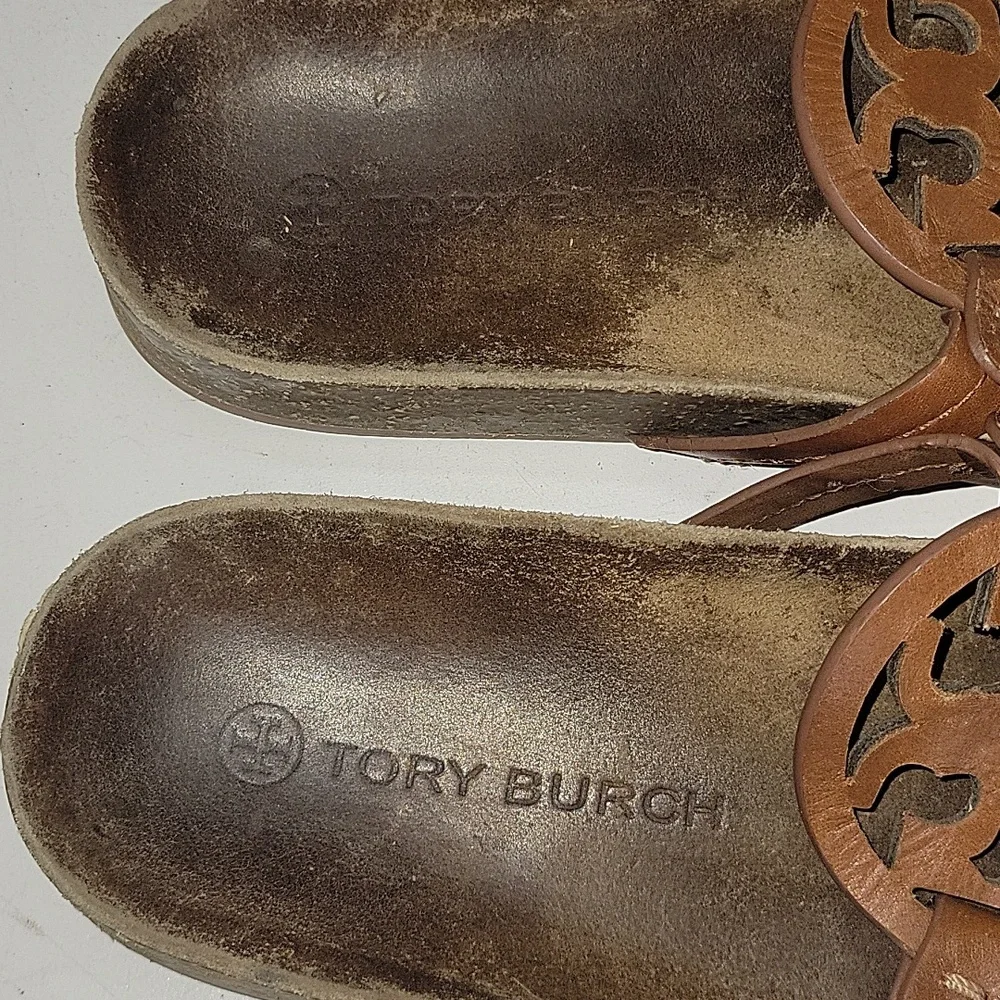 Women's Tory Burch Brown Leather Thong Sandals sz 8
